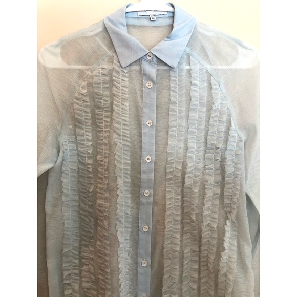 ASOS Lost Ink Blue Chiffon Shirt With Frills - Picture 11 of 15